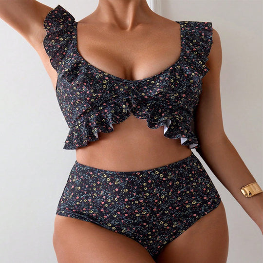 Damen Hochtailliertes Bikini-Set mit fröhlichem Rüschendetail EB