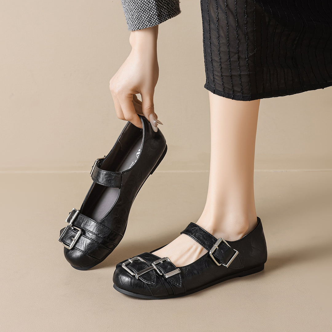 Damen Ballerinas mit modischen Riemen und Schnallen EB