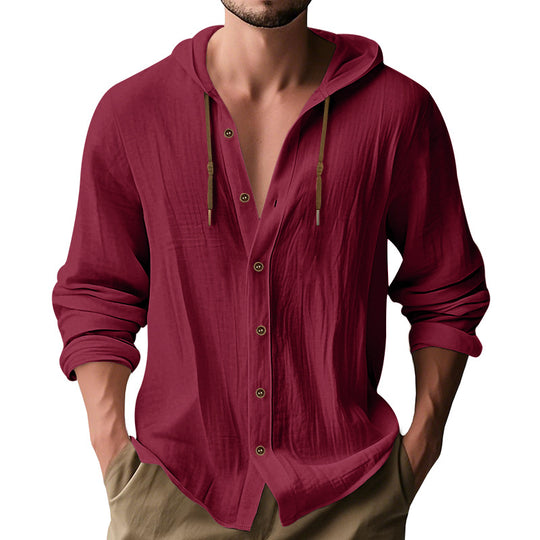 Herren lässiges Kapuzenshirt aus atmungsaktiver Baumwolle mit Knopfleiste und verstellbarem Kordelzug EB