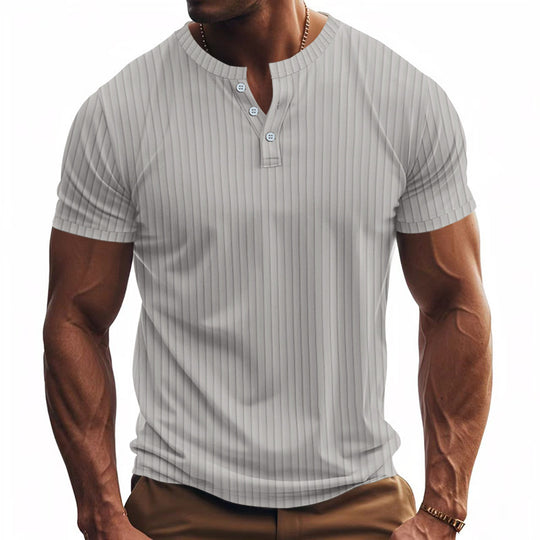 Herren Kurzarm Henley-Shirt mit Streifenmuster und praktischen Knöpfen EB