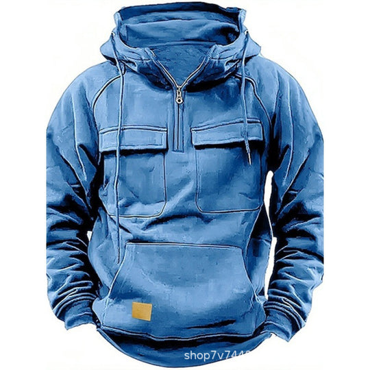Herren nan funktionaler Kapuzenpullover mit halbem Reißverschluss, aufgesetzten Brusttaschen und Kängurutasche EB