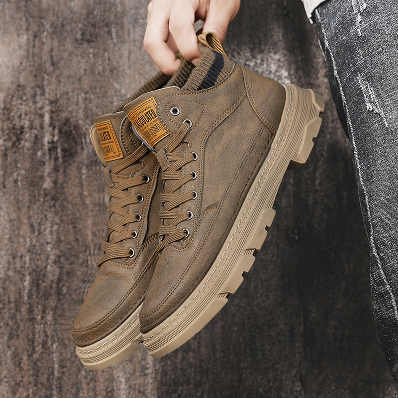 Herren lederoptik High-Top City-Boot Sneaker mit gestricktem Schaftkragen und stoßdämpfender Profilsohle EB
