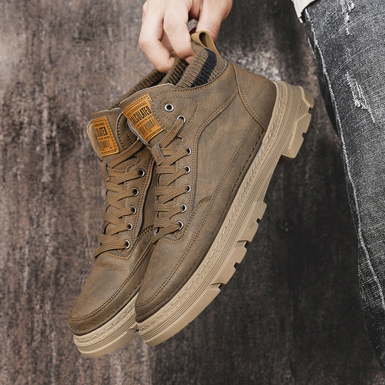 Herren lederoptik High-Top City-Boot Sneaker mit gestricktem Schaftkragen und stoßdämpfender Profilsohle EB