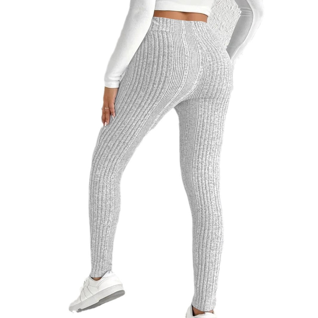 Damen Strickleggings mit hohem Bund und feinen Längsrippen EB
