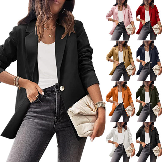 Damen eleganter Blazer mit ausgefallenem Schnitt und dezenten Knopfdetails EB