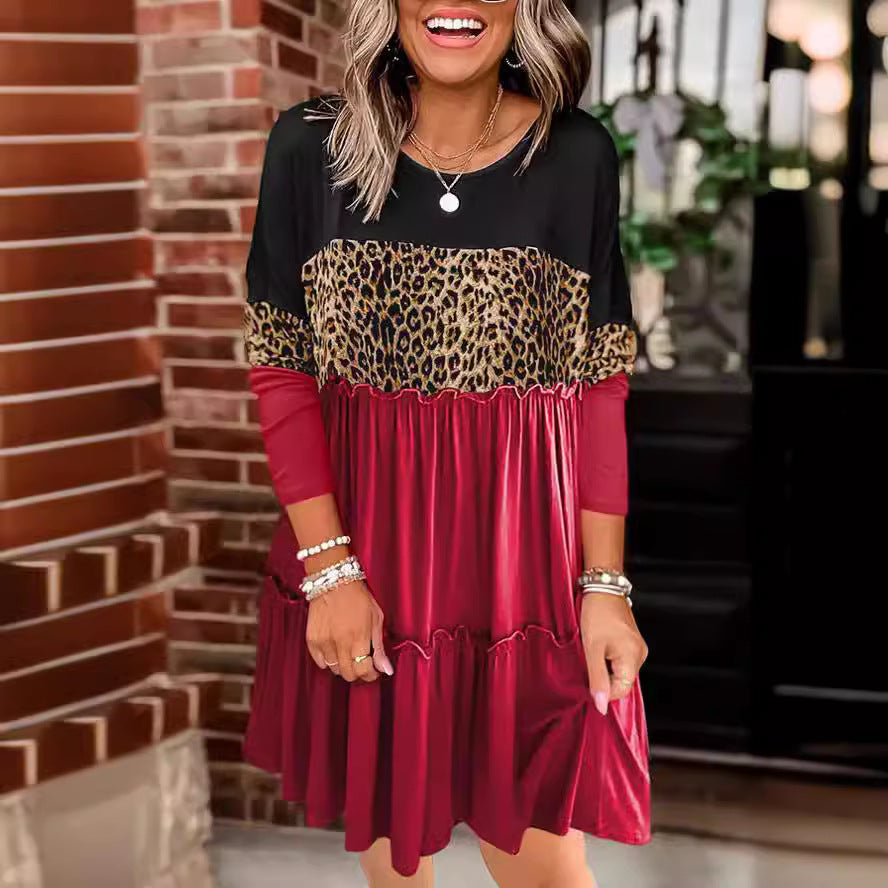 Damen Elegantes Tierdruck Kleid mit rüschigem Saum EB