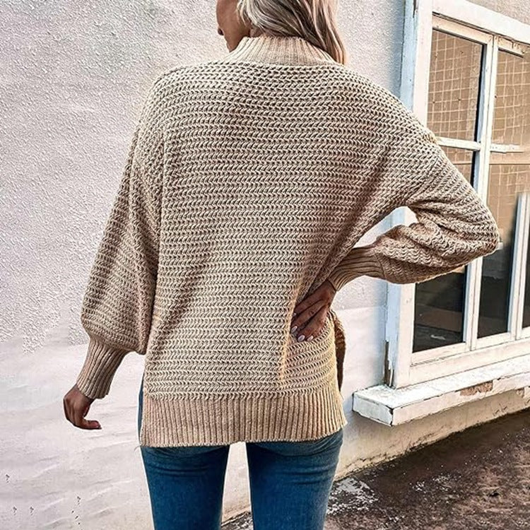 Damen Strickpullover mit hohem Stehkragen und strukturiertem Design EB