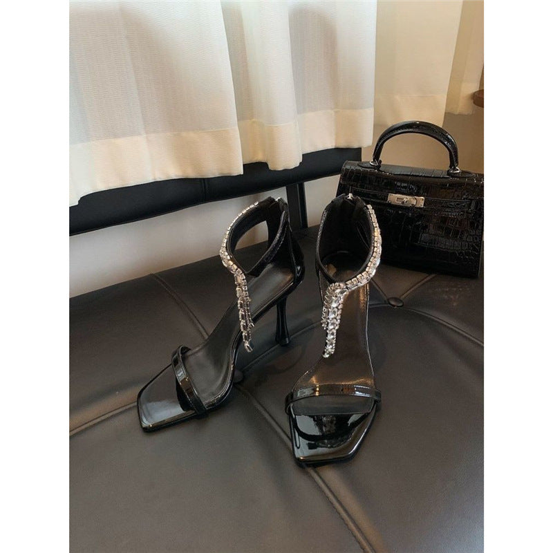Damen Elegante High Heel Sandalen mit funkelnder Strassverzierung EB