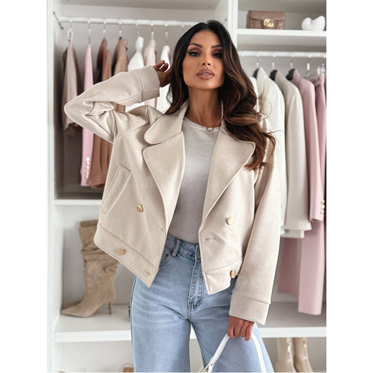 Damen jacke im Biker-Stil mit doppelter Knopfleiste und seitlichen Taschen EB