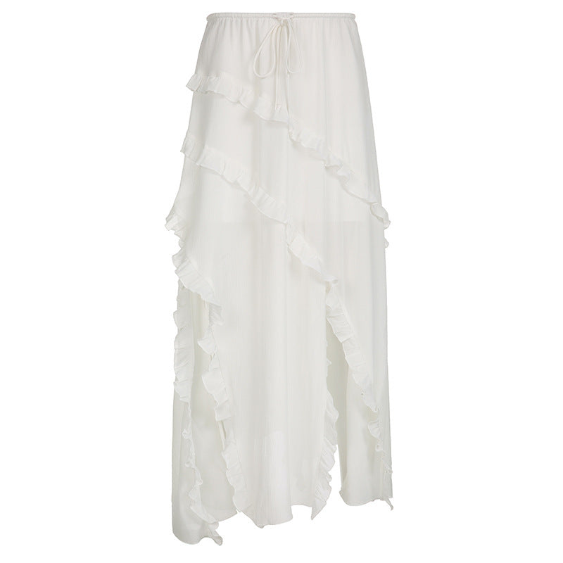 Damen Luftiger Chiffon-Rock mit voluminösem Rüschensaum EB