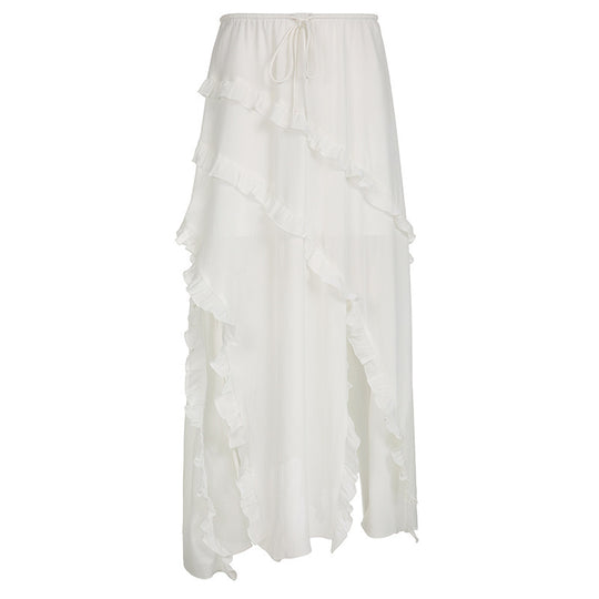 Damen Luftiger Chiffon-Rock mit voluminösem Rüschensaum EB