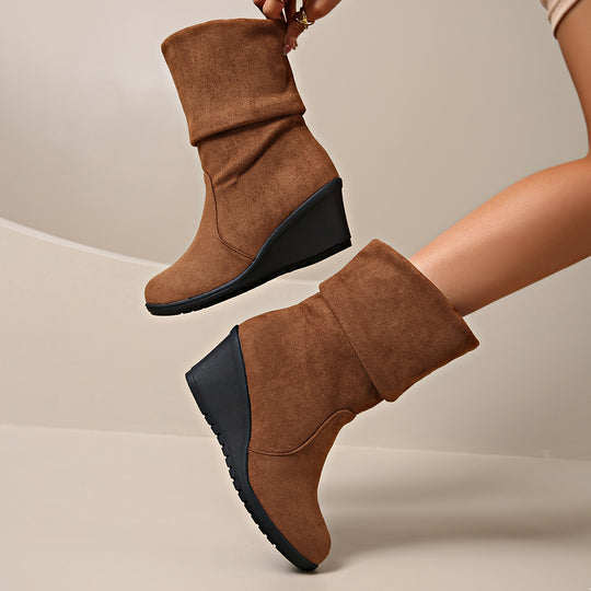 Damen Modische Wedge-Stiefeletten aus weichem Wildleder EB