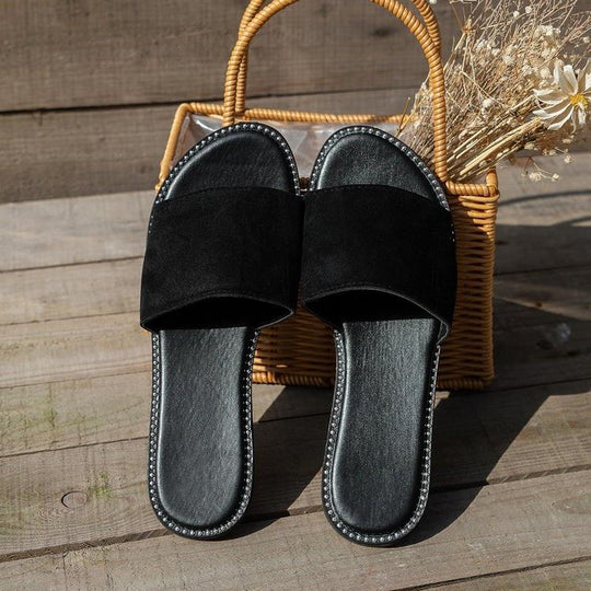 Damen Komfortable Slides mit eleganter Perlenverzierung EB