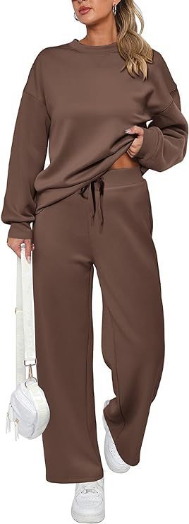 Damen nan zweiteiliges French-Terry Lounge-Set mit oversized Rundhals-Pullover und weitem Highwaist-Jogger EB