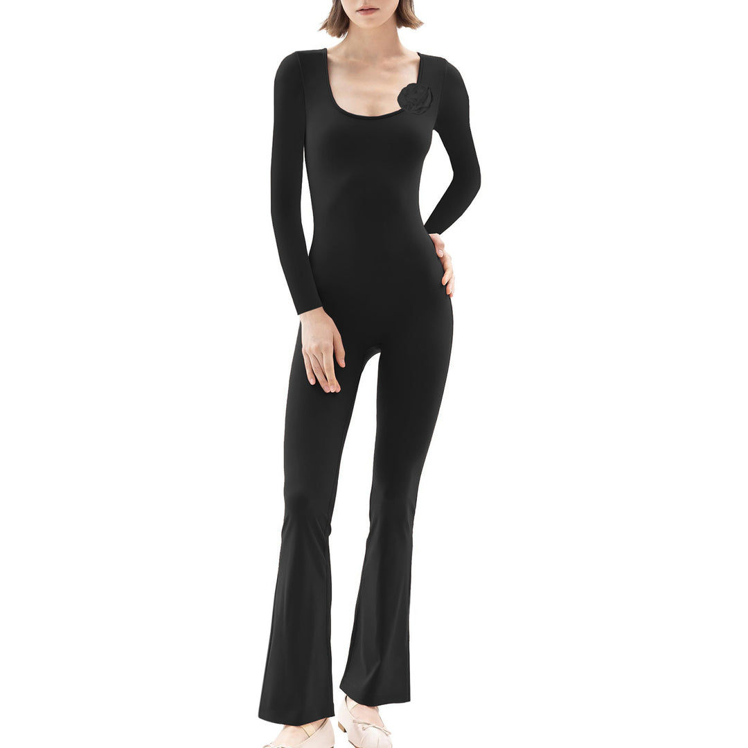 Damen figurbetonter Jumpsuit mit langen Ärmeln und Skulptur-Details EB
