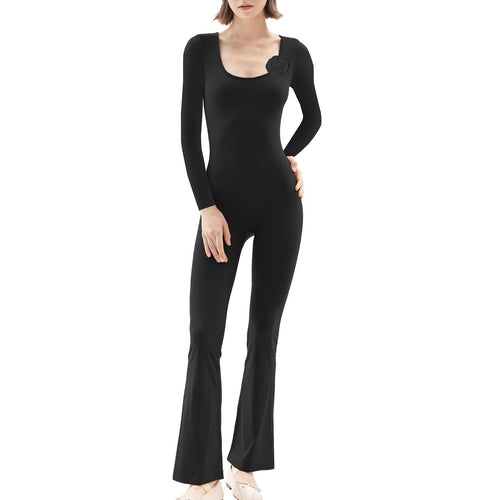 Damen figurbetonter Jumpsuit mit langen Ärmeln und Skulptur-Details EB