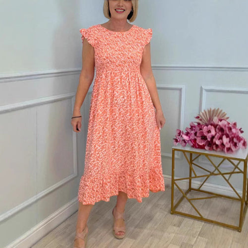 Damen luftiges Maxikleid mit Rüschen und floralem Design EB