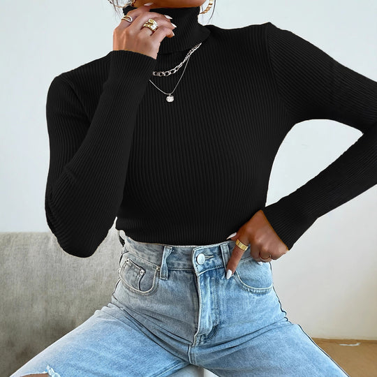 Damen Rollkragenpullover mit modernem Rippdesign EB