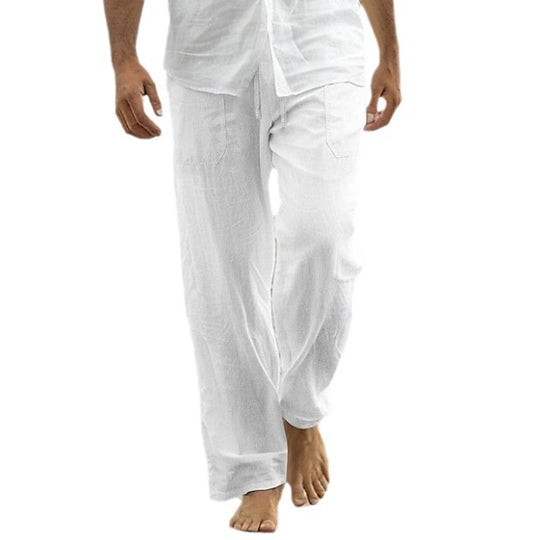 Herren nan gerade geschnittene Leinen-Loungehose mit Kordelzug, tiefen Eingrifftaschen und atmungsaktiver Struktur EB