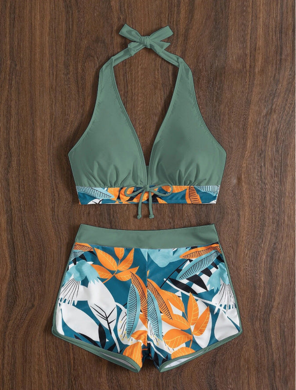 Damen Bikini-Set mit floralem Muster und herausnehmbarem Push-Up-BH EB