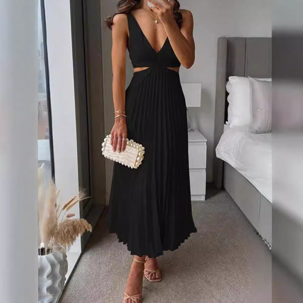 Damen Elegantes Maxikleid mit V-Ausschnitt und raffinierten Drapierungen EB