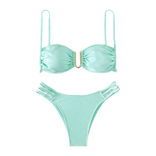 Damen Bikini-Set mit modernen Rüschendetails und elegantem goldenen Akzent EB