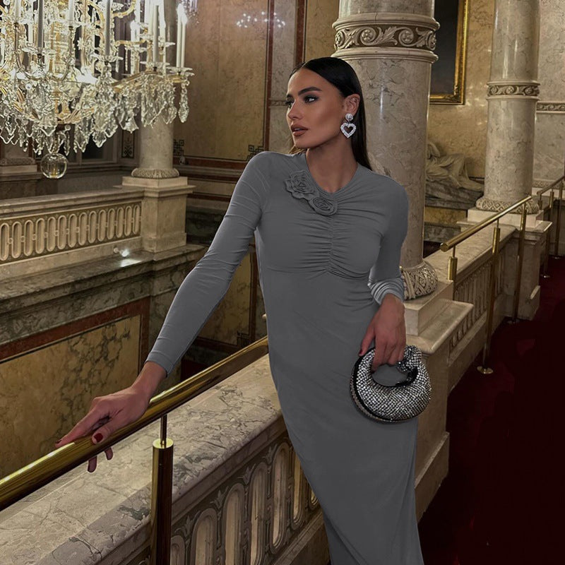 Damen Elegantes langes Wickelkleid mit Rüschendetails EB