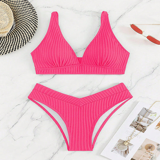 Damen Hochgeschnittenes Triangel-Bikini-Set mit strukturiertem Stoff EB