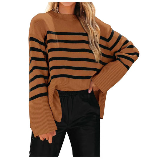 Damen modischer Oversized-Pullover mit Streifenmuster EB