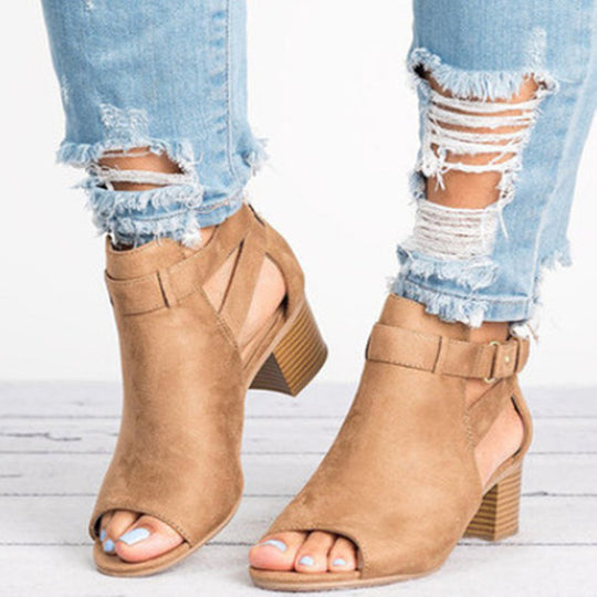 Damen Offene Absatzsandalen mit modischen Riemchen und stabiler Laufsohle EB