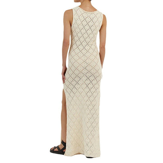 Damen Häkelkleid mit kreativem Rautenmuster und ärmellosem Schnitt EB