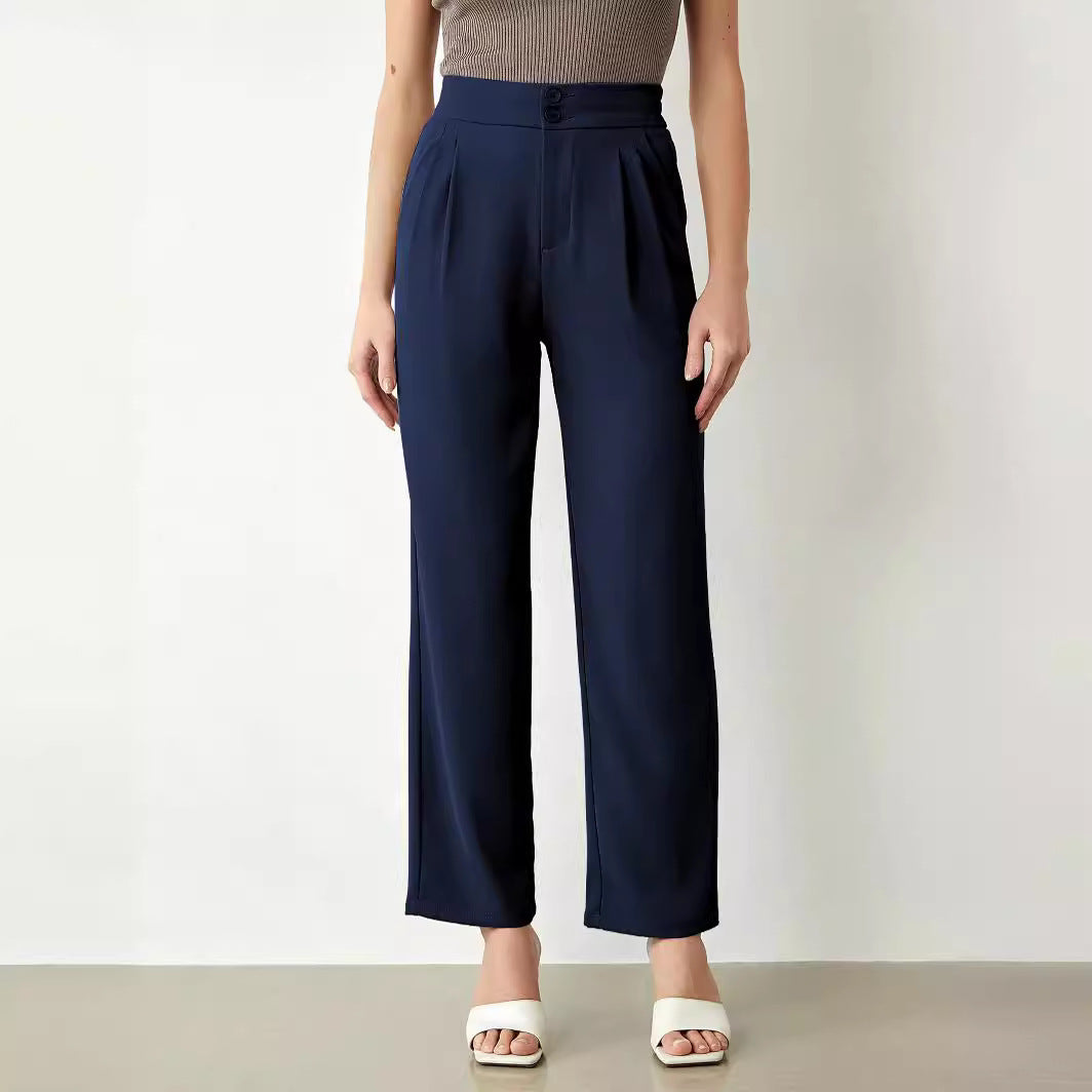 Damen elegante weite Stoffhose mit Bundfalten und hohem Taillenbündchen EB