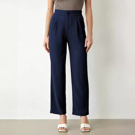 Damen elegante weite Stoffhose mit Bundfalten und hohem Taillenbündchen EB