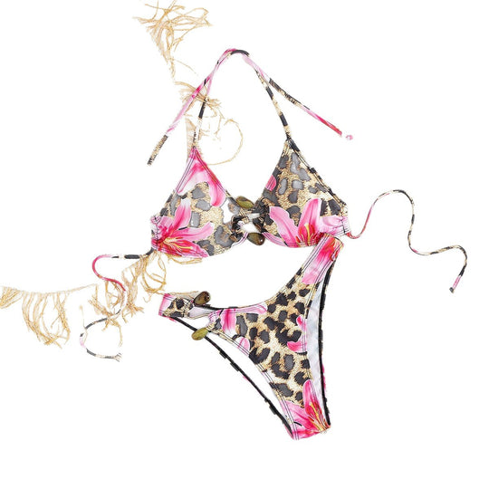Damen Triangel-Bikini-Set mit floralem Leo-Muster EB