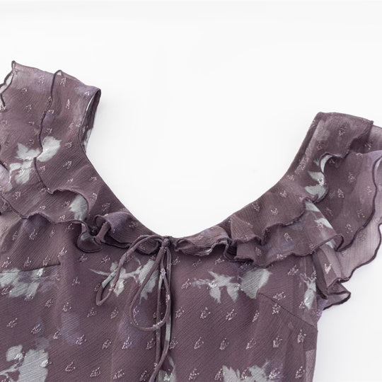 Damen Maxikleid mit romantischem Rüschensaum und floralem Design EB