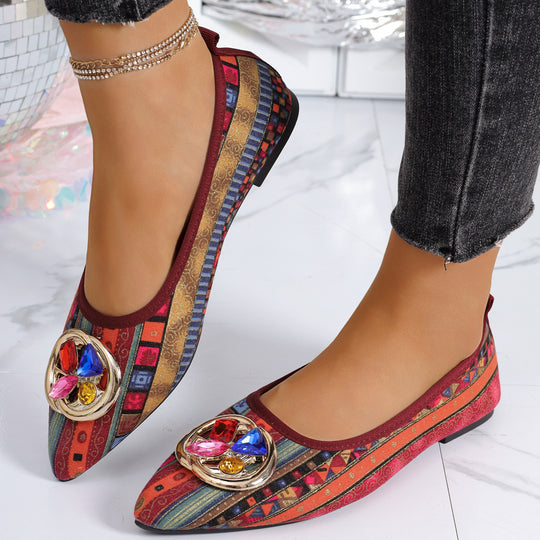 Damen elegante Ballerinas mit funkelndem Schmuckdetail EB