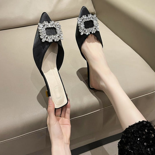 Damen elegante Slingback-Mules mit funkelndem Schmuckdetail EB