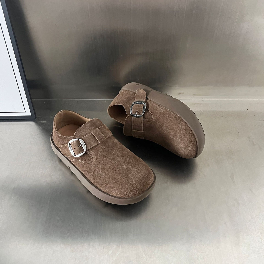 Damen Komfortable Wildleder-Clogs mit modischem Schnallenverschluss EB