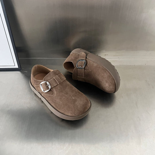 Damen Komfortable Wildleder-Clogs mit modischem Schnallenverschluss EB