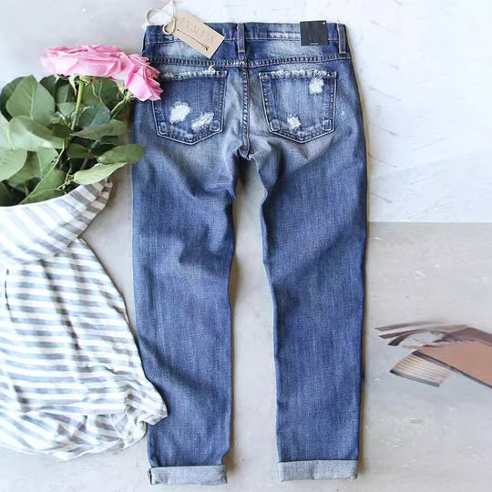 Damen Skinny Jeans mit auffälligen Totenkopf-Mustern EB