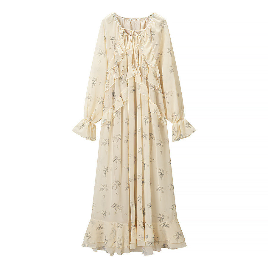 Damen Maxikleid mit eleganten Rüschendetails und floralem Druck EB