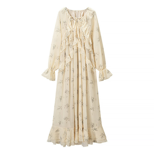 Damen Maxikleid mit eleganten Rüschendetails und floralem Druck EB