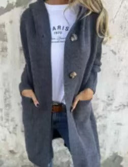 Damen kuschelige Strickjacke mit Kapuze und großen Taschen EB