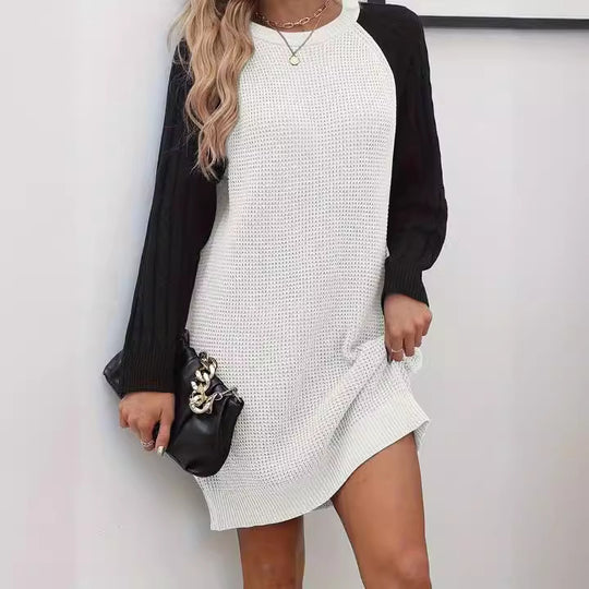 Damen lässiges Strickkleid mit kontrastierenden Ärmel-Design EB