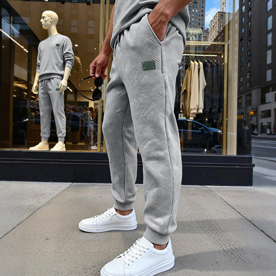 Herren Strukturierte Jogginghose mit geometrischer Waffelstruktur und elastischen Bündchen EB