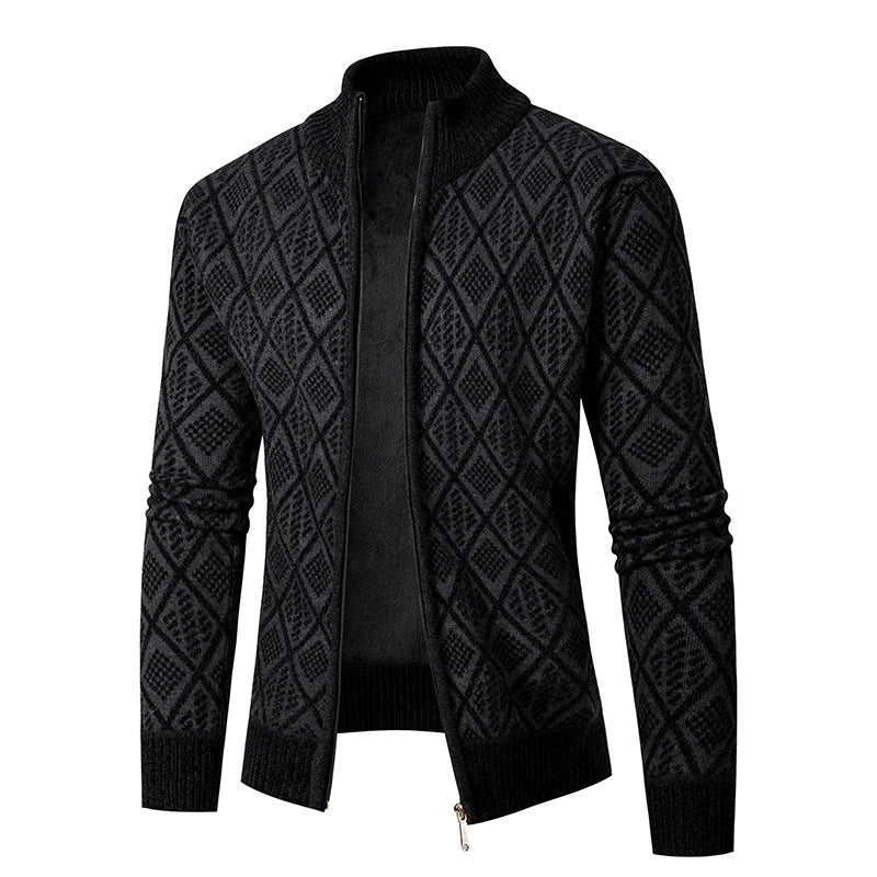 Herren Strickjacke mit modernem Zipper und stilvollem Rautenmuster EB