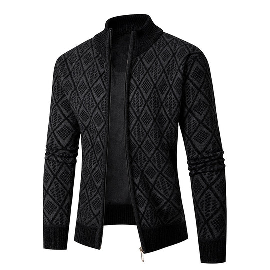 Herren Strickjacke mit modernem Zipper und stilvollem Rautenmuster EB
