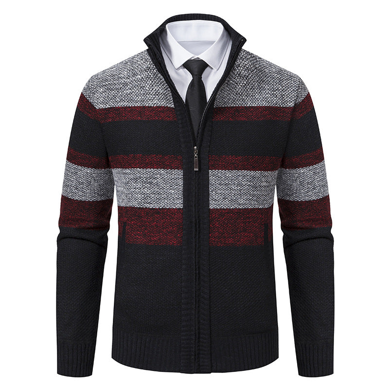 Herren Strickjacke mit Stehkragen und modernem Streifenmuster EB