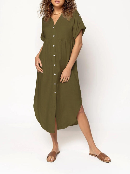 Damen Hemdkleid mit bodenlangem Schnitt und Knopfdetails EB