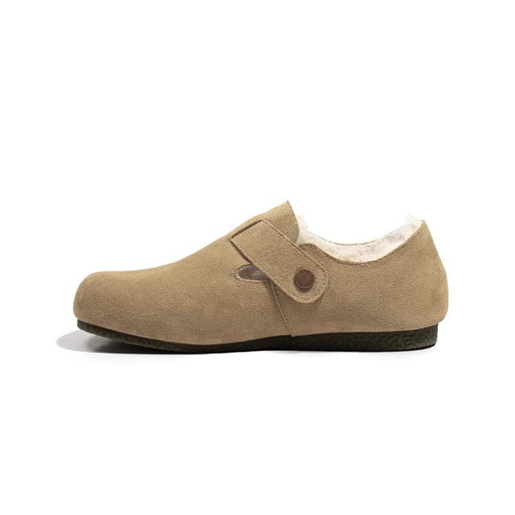 Damen bequeme Filzclogs mit weichem Kunstfellfutter und modischem Schnallenverschluss EB